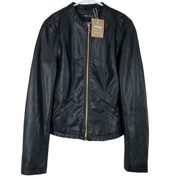 NWT Sinsay Outerwear Vegan Leather Black Moto Jacket Size XS - Picture 4 of 14